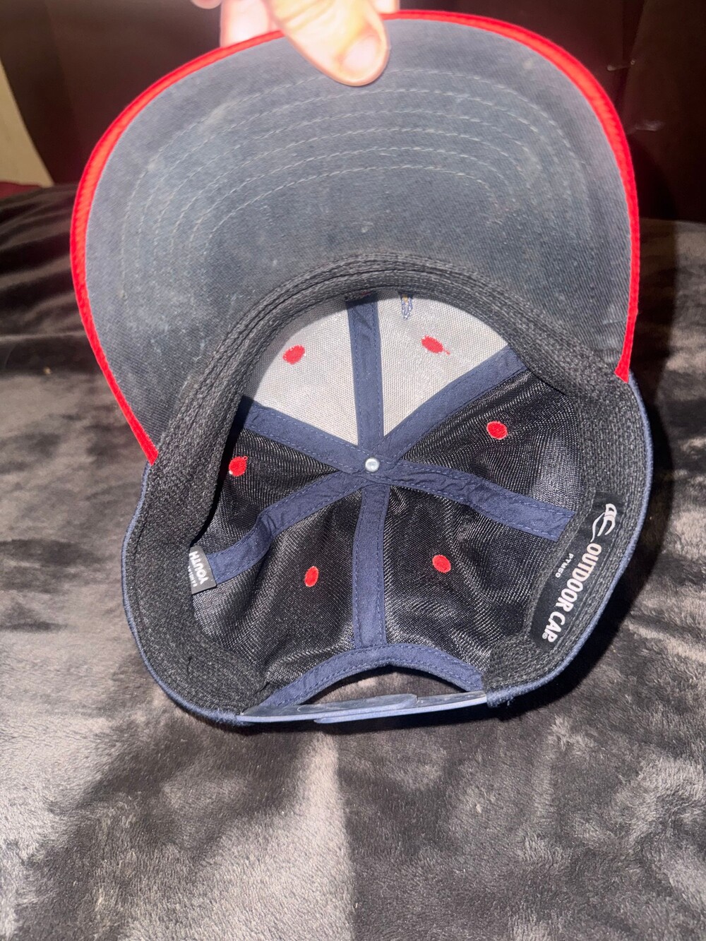 Outdoor Cap Youth Baseball Cap Navy Red Embroidered Logo Adjustable - Picture 2 of 4